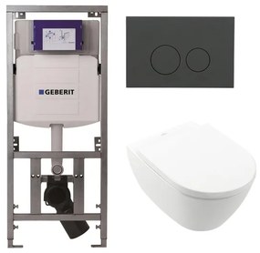 Villeroy Boch Subway 2.0 DirectFlush Toiletset - softclose - geberit reservoir - qeramiq bedieningsplaat mat antraciet - ronde knoppen - wit 0701131/ga26028/SW729014/SW729113/SW1102376