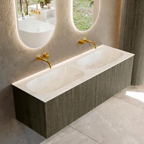 Mondiaz Kurve-dlux 140cm badmeubel shadow met 2 lades en wastafel stor small dubbel zonder kraangat ostra