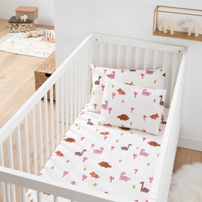Hoeslaken voor baby, in katoen, omslag 17 cm, Dino Pop rose