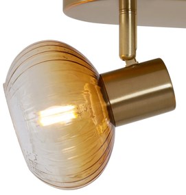 Afgeronde plafondSpot / Opbouwspot / Plafondspot goud met amber glas 3-lichts - Teddy Modern E14 ovaal Binnenverlichting Lamp