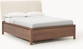 Houten bedframe Santiago met gestoffeerd hoofdeinde en lades