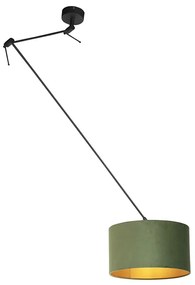 Hanglamp zwart met velours kap groen met goud 35 cm - Blitz