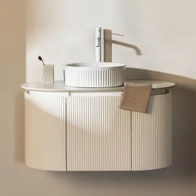 Carsone Houten Badkamermeubelset Wit & Zonder Extra Eenheid & Redondo Cerámica Blanco Rayas Ø36 Cm Sinqua & Spiegelloze & Wit - Sklum