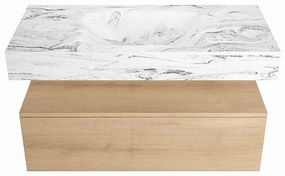 Mondiaz Alan DLux badmeubel 100cm washed oak 1 lade met wastafel glace midden zonder kraangat