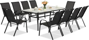 Modena metalen tuinmeubel voor 10 personen met grote tafel Garden Point zwart