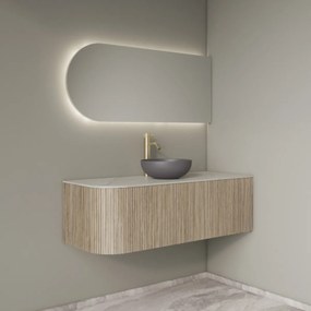 Gliss Design Alluro badmeubel ribbelfront met ronding links 120cm corn silk en wit marmer toppaneel