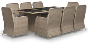 vidaXL 9-delige Tuinset poly rattan bruin
