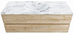 Mondiaz Vica DLux badmeubel 130cm washed oak 2 lades met wastafel glace midden zonder kraangat