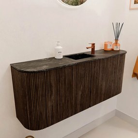 Mondiaz Joya DLux 105cm toiletmeubel ronding links/rechts walnut met wastafel faye midden 1 kraangat lava