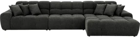 Goossens Excellent Bank Kubus - 30 X 30 Cm Stiksel zwart, stof, 1,5-zits, modern design met chaise longue rechts