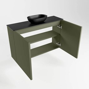 Mondiaz Fowy toiletmeubel 80cm army met zwarte waskom midden en kraangat