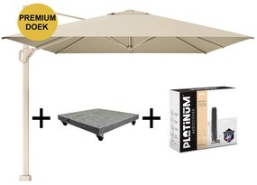 Challenger T1 premium parasol 400x300 cm sandstone champagne met 120 KG voet en hoes