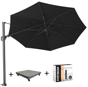 Challenger T2  zweefparasol 350 cm rond zwart met 90KG voet en hoes