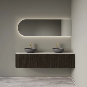 Gliss Design Alluro badmeubel ribbelfront met ronding links 160cm charcoal en wit marmer toppaneel