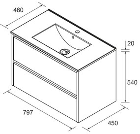 Muebles Project badmeubel 80cm met 2 lades en wastafel zwart mat