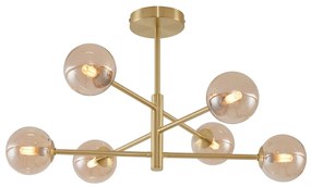 Moderne plafondlamp messing met amber glas 6-lichts - Ryan Modern G9 bol / globe / rond Binnenverlichting Lamp