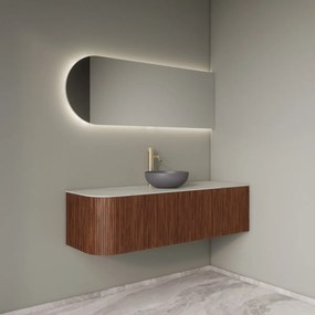 Gliss Design Alluro badmeubel ribbelfront met ronding links 140cm walnut en wit marmer toppaneel