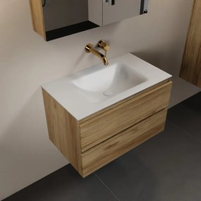 Mondiaz Aivy badmeubel 80cm chai met wastafel solid surface talc midden zonder kraangat en spiegelkast