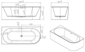 Saniclear Lilla bubbelbad 180x80cm links wit glans elektronisch 12+6+4 hydrojets chroom