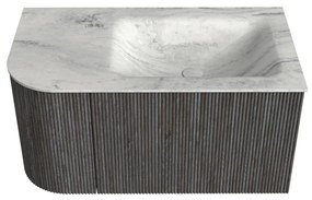 Mondiaz Kurve-dlux 85cm badmeubel ronding links shadow met 1 lade en deur en wastafel cloud rechts zonder kraangat opalo