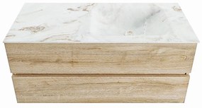 Mondiaz Vica DLux badmeubel 110cm washed oak 2 lades met wastafel frappe rechts zonder kraangat