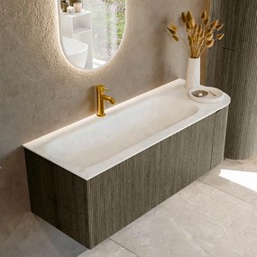 Mondiaz Kurve-dlux 125cm badmeubel ronding rechts shadow met 1 lade en deur en wastafel big medium kraangat links opalo
