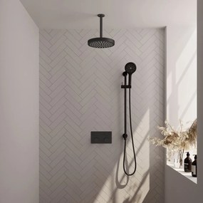 Brauer Stripe inbouw regendouche met 25cm hoofddouche, plafondarm, 3 standen handdouche en glijstang set 36 zwart mat