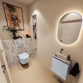 MONDIAZ TURE-DLUX 40cm toiletmeubel Clay. EDEN wastafel Glace positie links. Zonder kraangat. TUREDX40CLAL0GLA