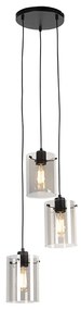 Design hanglamp zwart met smoke glas 3-lichts - Dome Design E27 Binnenverlichting Lamp