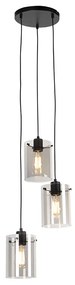 Design hanglamp zwart met smoke glas 3-lichts - Dome