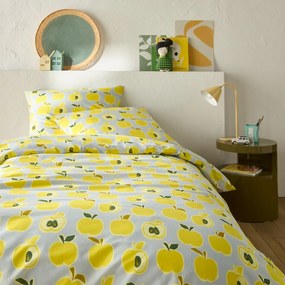 Bedset 50% recycled katoen, rechthoekige kussensloop.Appelmotief