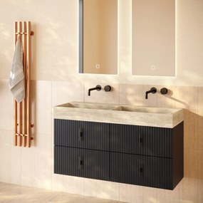 Muebles Murcia badmeubel ribbelfront 120cm antraciet met White Travertin wastafel zonder kraangaten