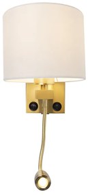 LED Gouden wandlamp USB met witte kap - Brescia Combi Modern E27 rond Binnenverlichting Lamp
