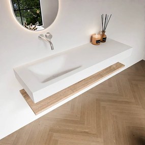 Zaro Alan badmeubel 140cm met planchet washed oak en vrijhangende wastafel cloud links zonder kraangat talc