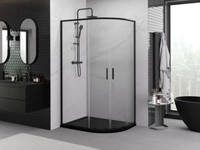 Mexen Exo-S Duo asymmetrische halfronde douchecabine schuifdeur 90 x 80 cm, transparant, zwart - 8132-090-080-70-00