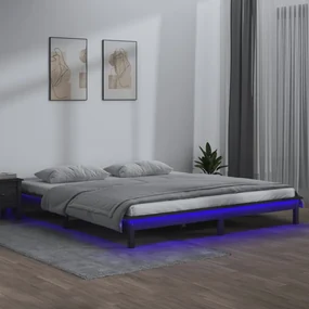 vidaXL Bedframe LED massief hout grijs 160x200 cm