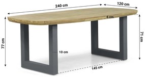 Dining Tuintafel rechthoekig 240 x 100 cm Aluminium/Teak Grijs Falcon/Talai