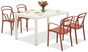 King/Vage witte en rode tuinset voor 4 personen Bica