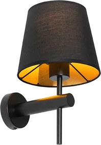Moderne wandlamp zwart incl. kap met gouden binnenkant - Pluk