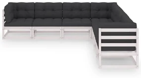 vidaXL 7-delige Loungeset met kussens massief grenenhout wit