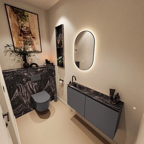 Mondiaz Ture DLux toiletmeubel 100cm dark grey met wastafel lava links met kraangat