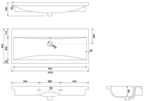 Brauer Halo wastafel keramiek 100cm zonder kraangat wit glans