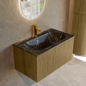 Mondiaz Kurve-dlux 80cm badmeubel dusk met 1 lade en wastafel big small midden 1 kraangat lava