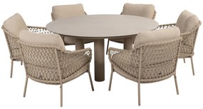 Donato Sardinia low dining set 7 delig 160 cm rond keramiek latte 4 Seasons Outdoor