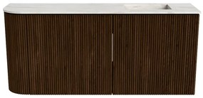 Mondiaz Joya DLux 90cm toiletmeubel ronding links walnut met wastafel faye rechts zonder kraangat ostra