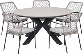 Garden Impressions Ross tuinset sand 6-delig - Tulli tuintafel light teak look Ø148 cm