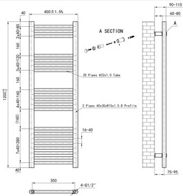 Eastbrook Wendover handdoekradiator 40x120cm 482W zwart mat