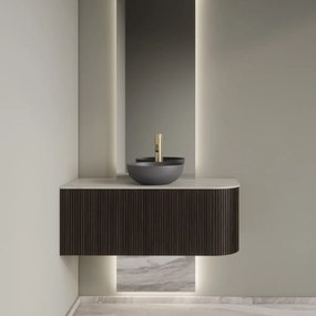 Gliss Design Alluro badmeubel ribbelfront met ronding rechts 100cm ebony en wit marmer toppaneel