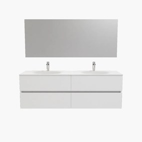 Zaro Sevilla Solid Surface badmeubel 150cm mat wit 2 kraangaten dubbele spoelbak 4 lades