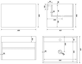 Brauer Nova vrijhangende wastafel marmerlook 60cm met kraangat nero marquina